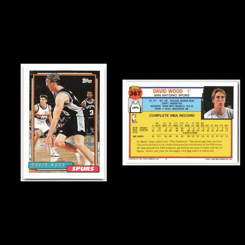 David Wood #367 1992 Topps San Antonio Spurs Basketball Card NBA NM