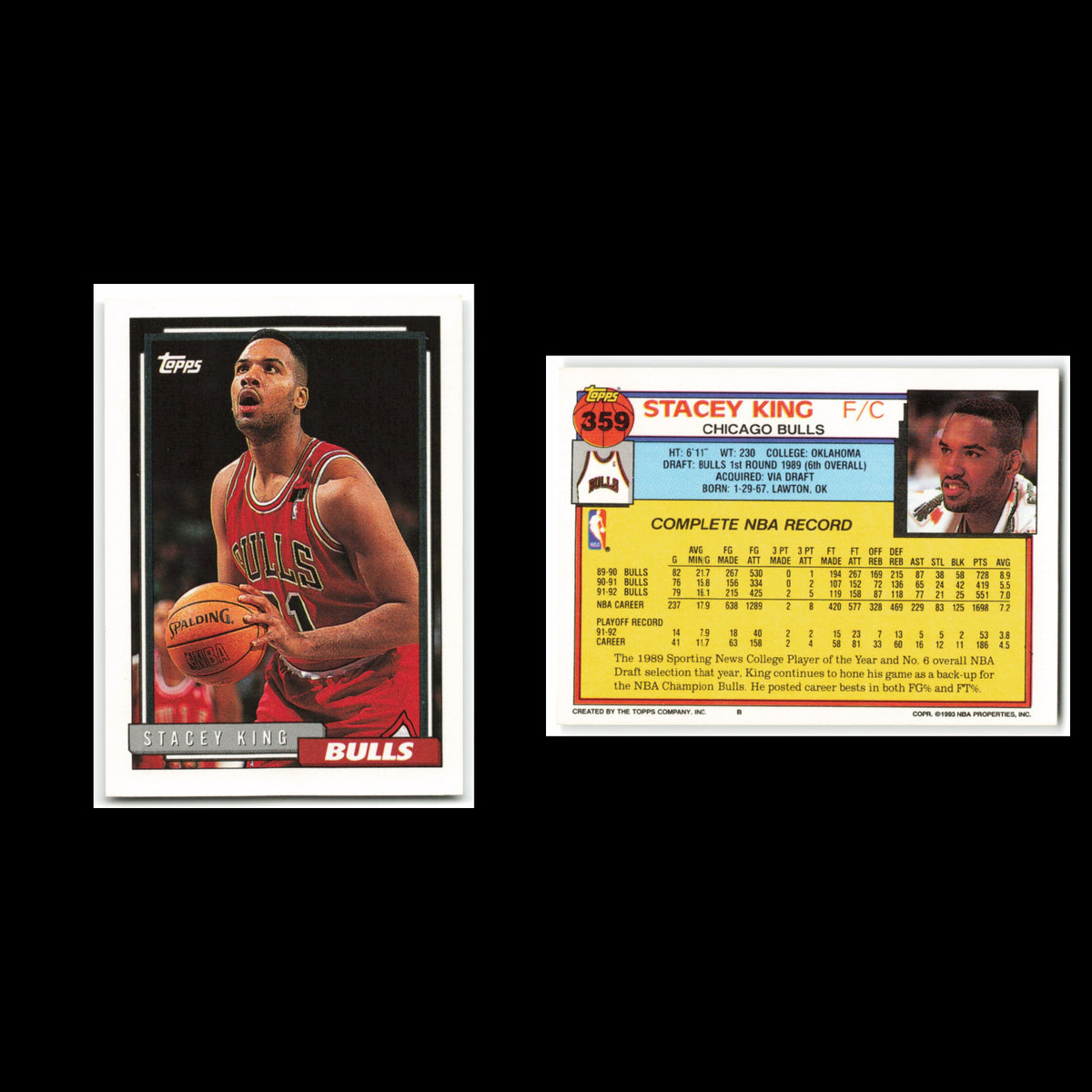 Stacey King #359 1992 Topps Chicago Bulls Basketball Card NBA NM