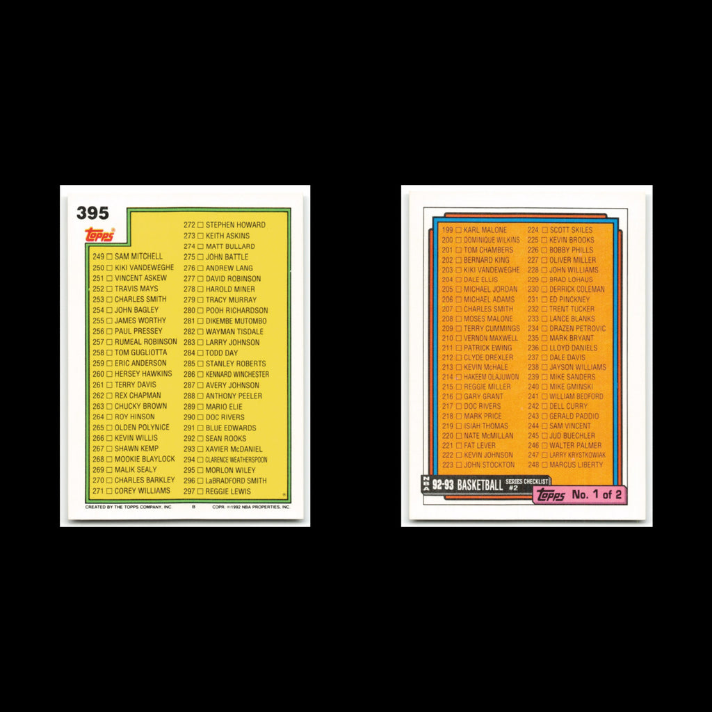 Checklist 199-297 #395 1992 Topps Basketball Card NBA NM