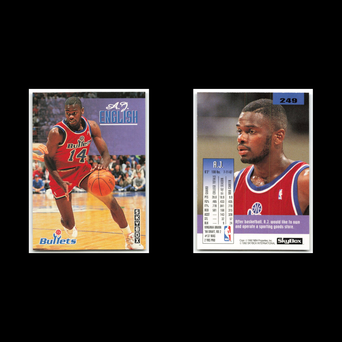 A.J. English #249 1992 SkyBox Washington Bullets Basketball Card NBA NM