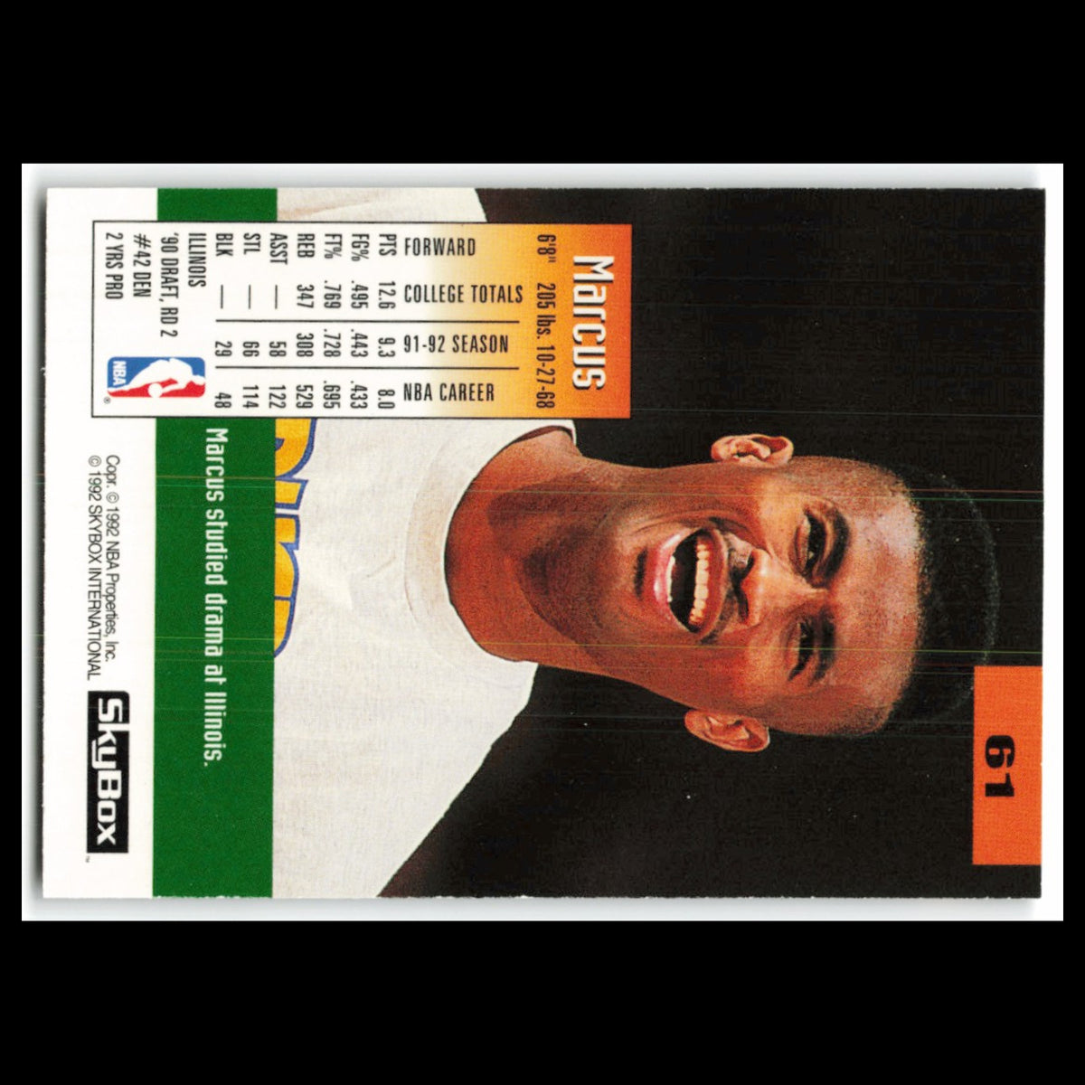 Marcus Liberty #61 1992 SkyBox Denver Nuggets Basketball Card NBA NM