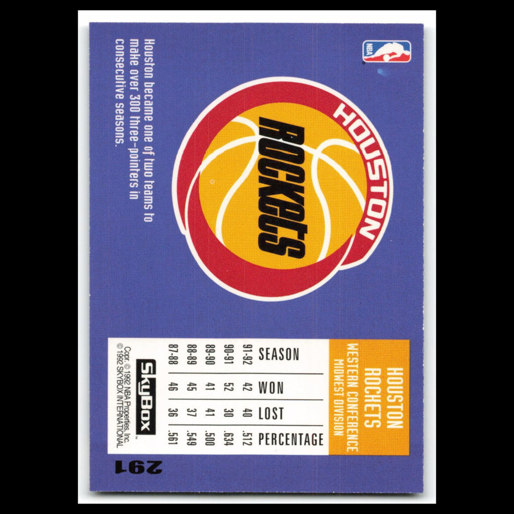 Team Card #291 1992 Skybox Houston Rockets Basketball Card NBA NM