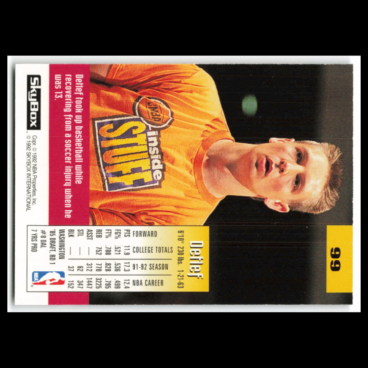 Detlef Schrempf #99 1992 SkyBox Indiana Pacers Basketball Card NBA NM