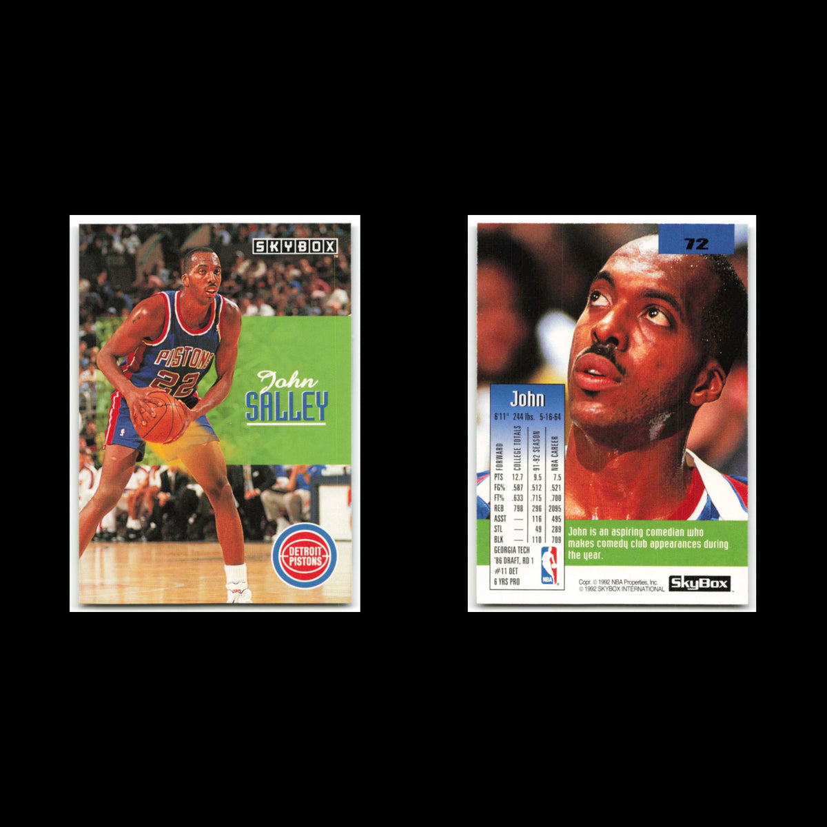 John Salley #72 1992 SkyBox Detroit Pistons Basketball Card NBA NM
