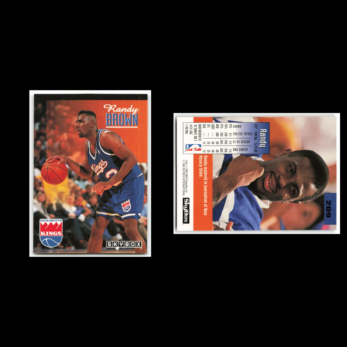 Randy Brown #209 1992 Skybox Sacramento Kings Basketball Card NBA NM