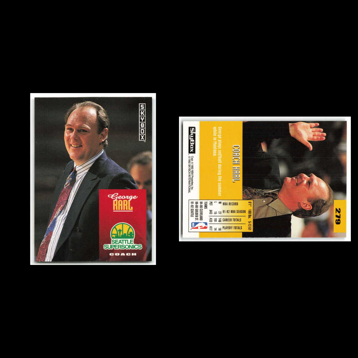George Karl #279 1992 Skybox Seattle SuperSonics Basketball Card NBA NM