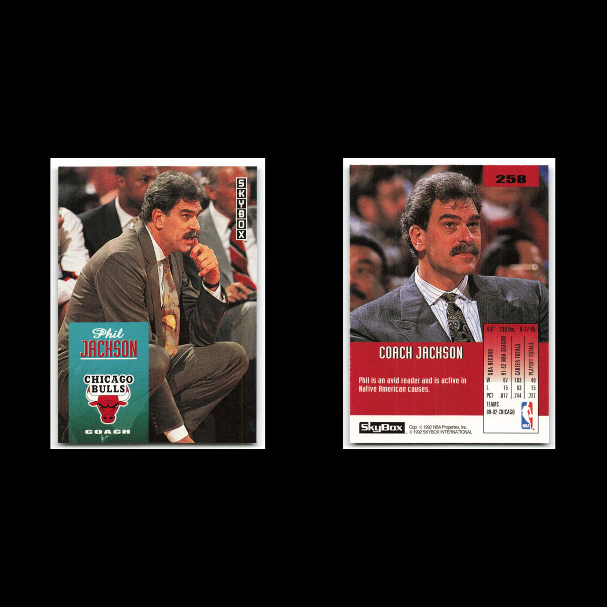 Phil Jackson #258 1992 SkyBox Chicago Bulls Basketball Card NBA NM