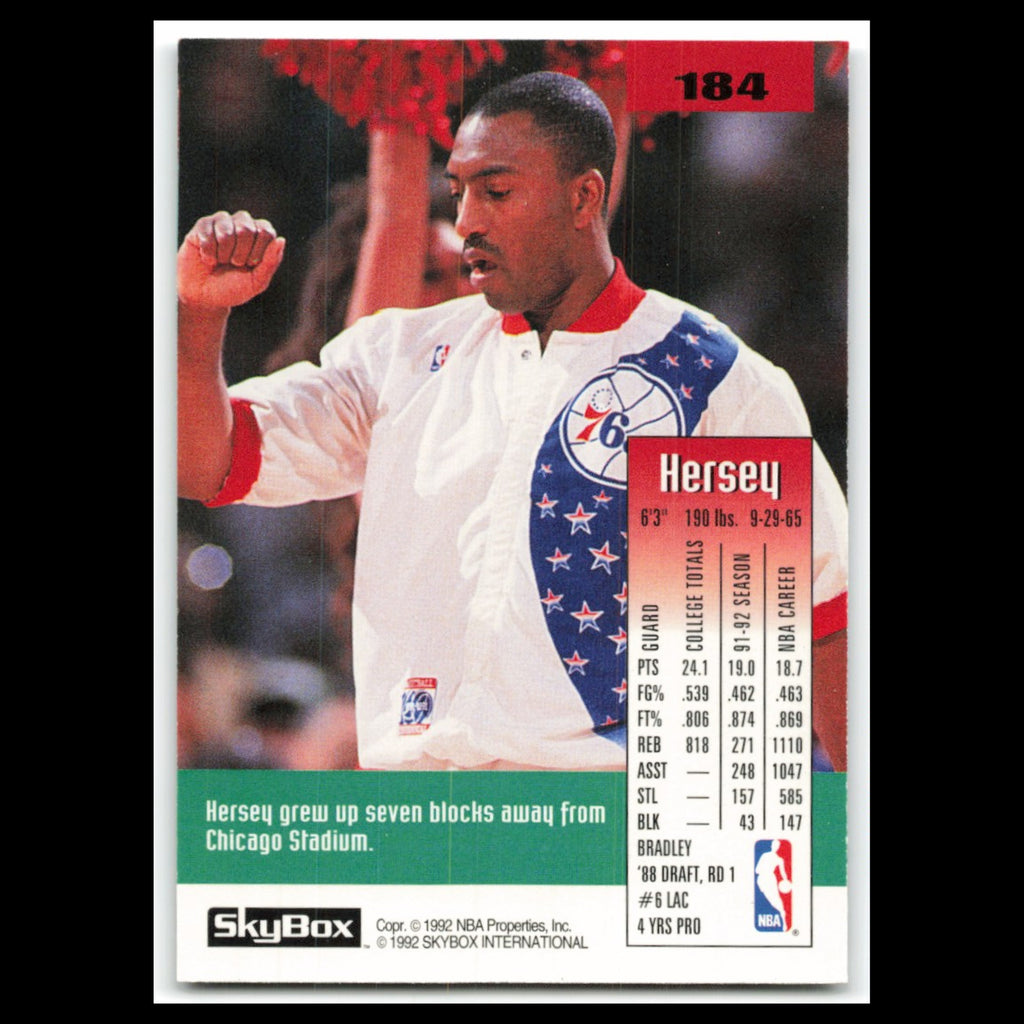 Hersey Hawkins #184 1992 SkyBox Philadelphia 76ers Basketball Card NBA NM