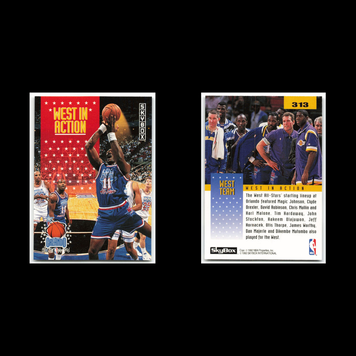 West In Action Karl Malone #313 1992 SkyBox Utah Jazz Basketball Card NBA NM