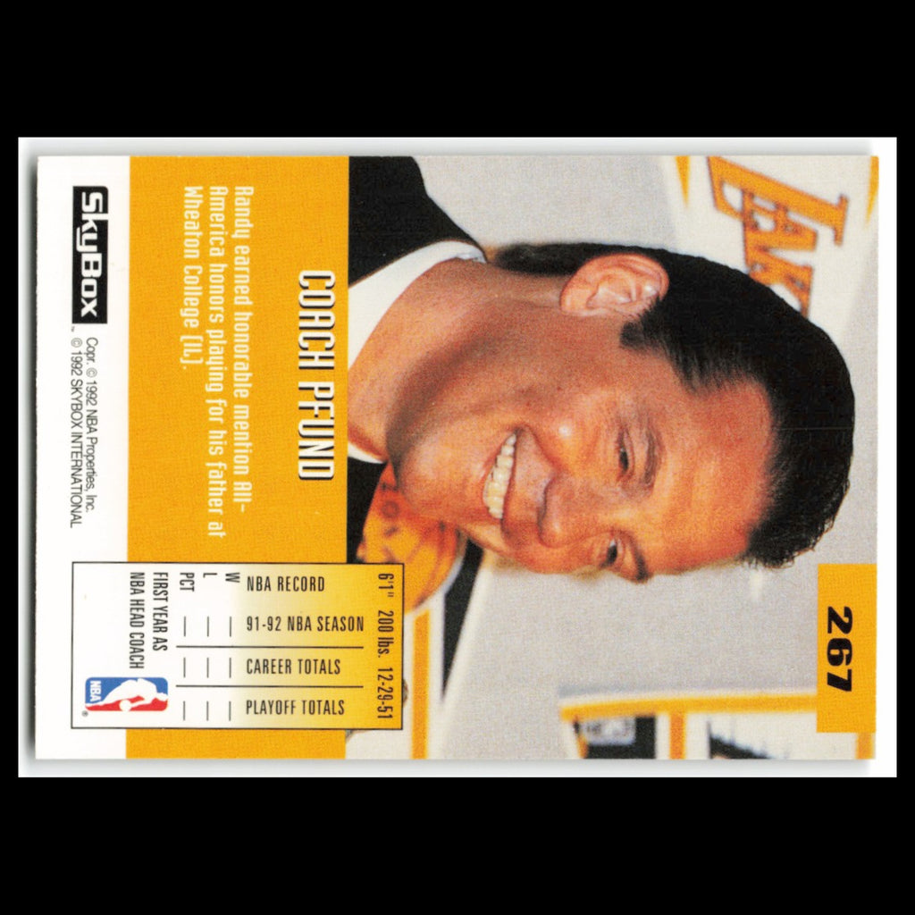 Randy Pfund Rookie #267 1992 SkyBox Los Angeles Lakers Basketball Card NBA NM