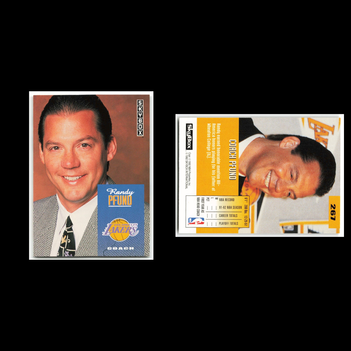 Randy Pfund Rookie #267 1992 SkyBox Los Angeles Lakers Basketball Card NBA NM