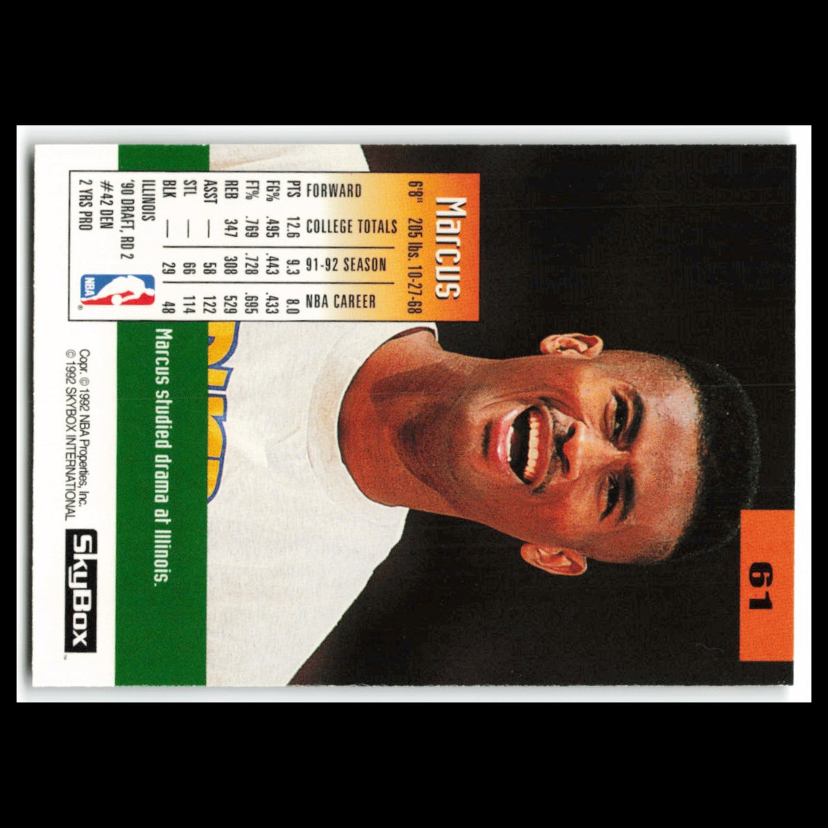 Marcus Liberty #61 1992 SkyBox Denver Nuggets Basketball Card NBA NM