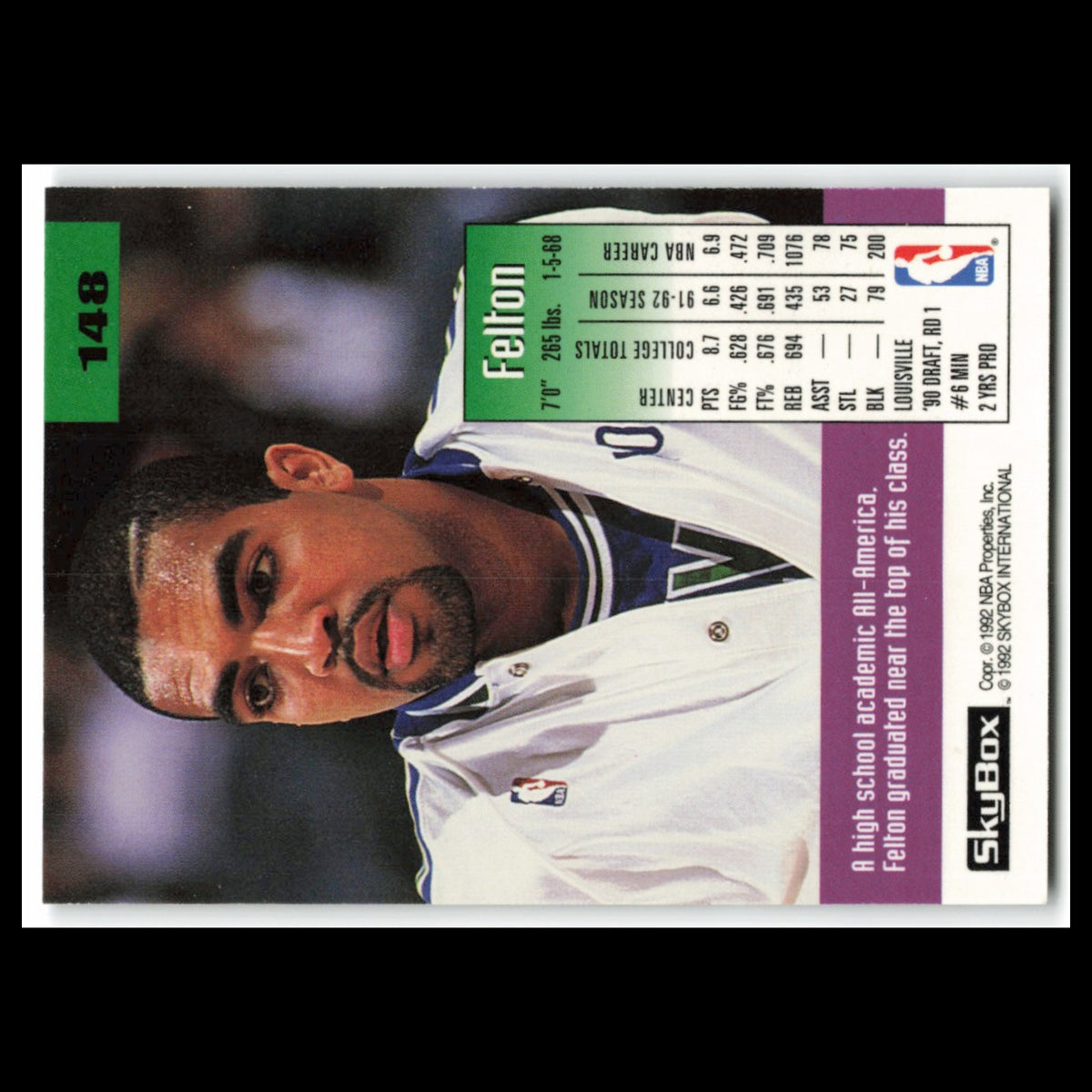 Felton Spencer #148 1992 SkyBox Minnesota Timberwolves Basketball Card NBA NM