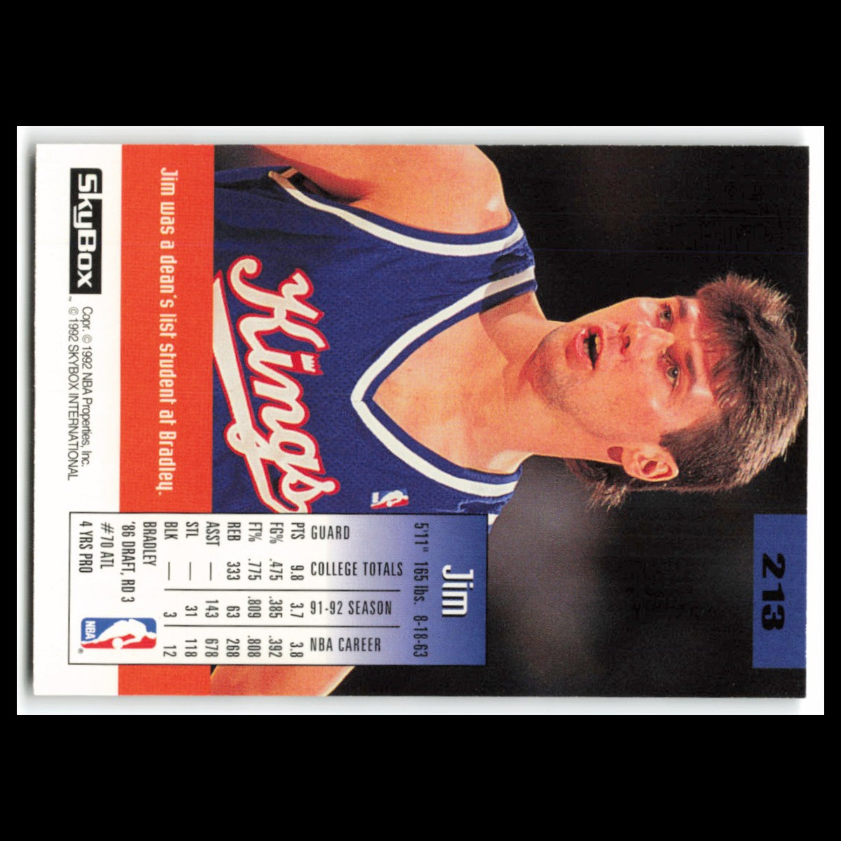 Jim Les #213 1992 Skybox Sacramento Kings Basketball Card NBA NM