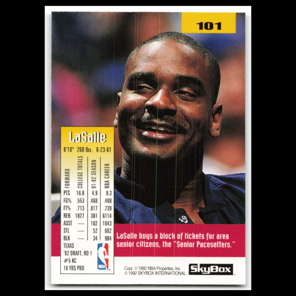 LaSalle Thompson #101 1992 SkyBox Indiana Pacers Basketball Card NBA NM