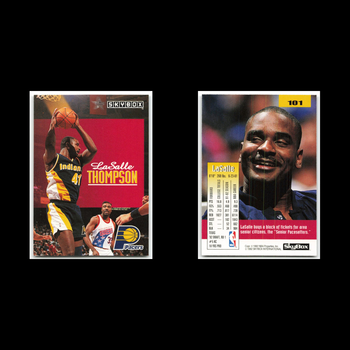 LaSalle Thompson #101 1992 SkyBox Indiana Pacers Basketball Card NBA NM