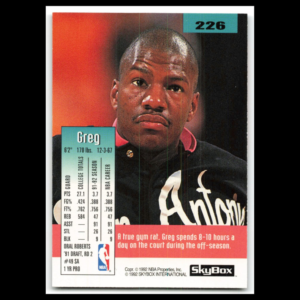 Greg Sutton #226 1992 SkyBox San Antonio Spurs Basketball Card NBA NM