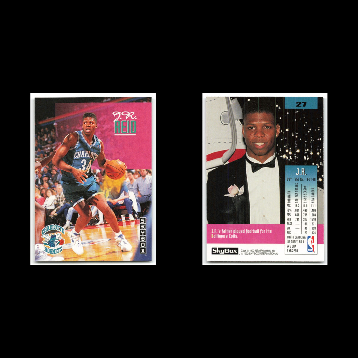 J.R. Reid #27 1992 SkyBox Charlotte Hornets Basketball Card NBA NM