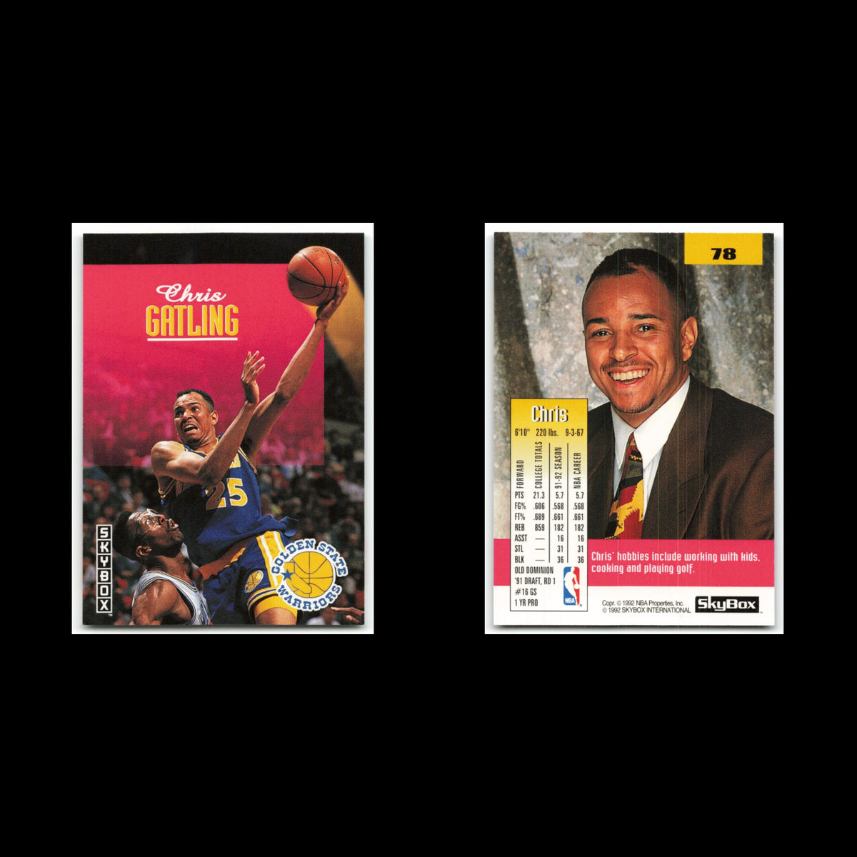Chris Gatling #78 1992 SkyBox Golden State Warriors Basketball Card NBA NM