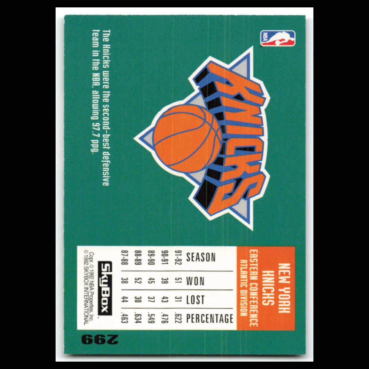 Patrick Ewing #299 1992 Skybox New York Knicks Basketball Card NBA NM