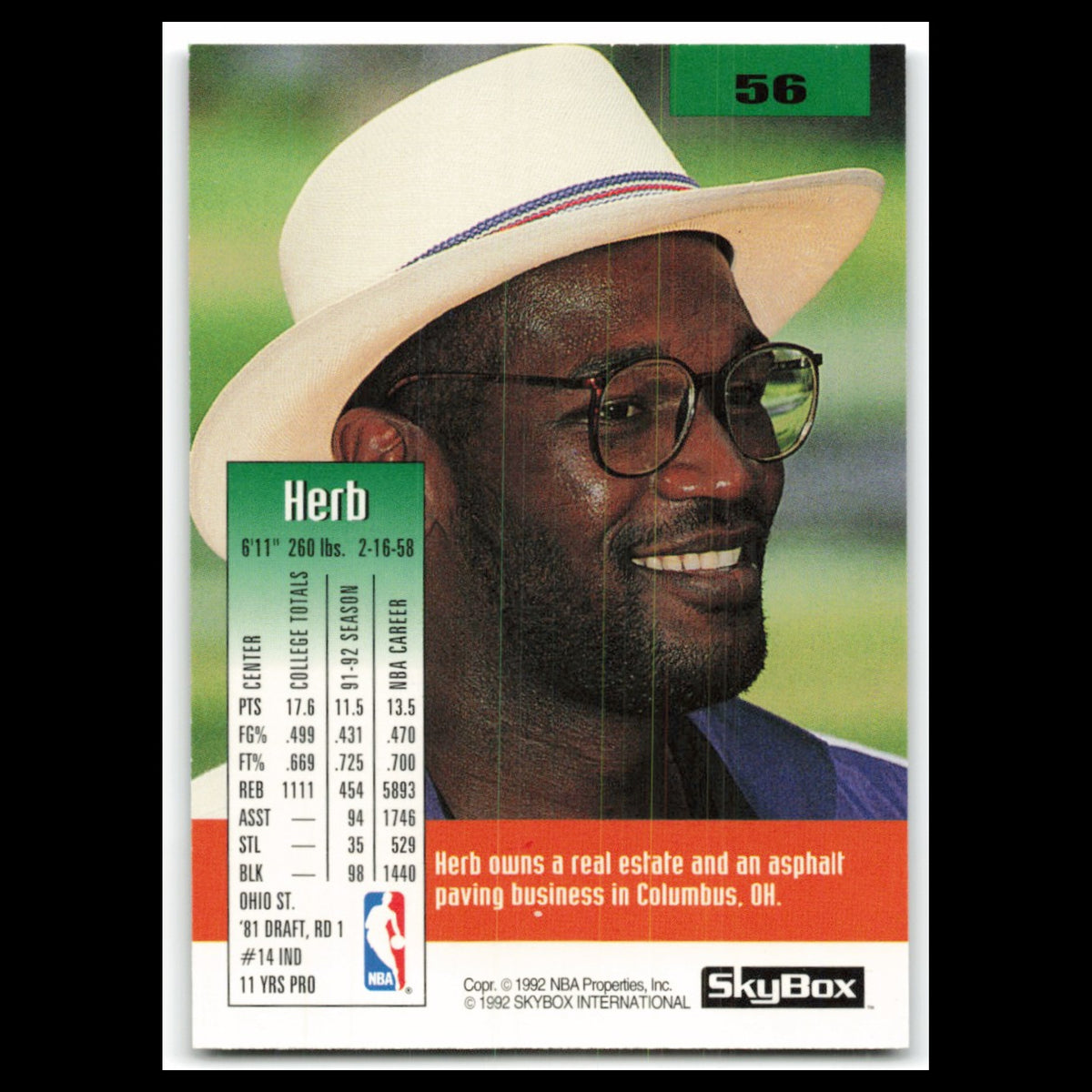 Herb Williams #56 1992 SkyBox Dallas Mavericks Basketball Card NBA NM