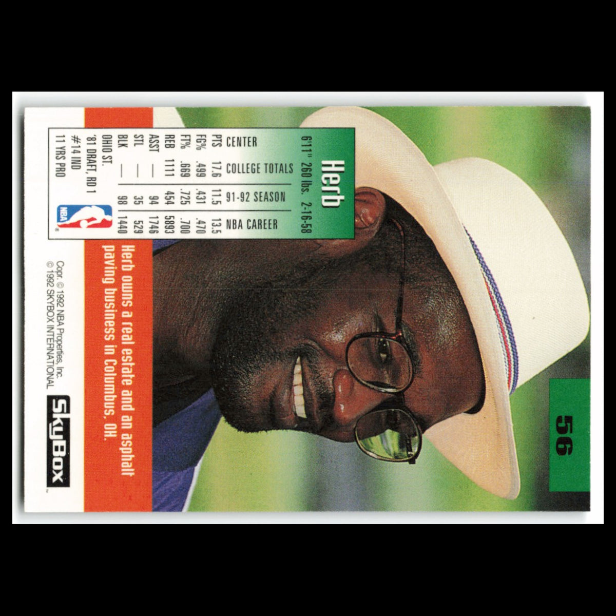 Herb Williams #56 1992 SkyBox Dallas Mavericks Basketball Card NBA NM