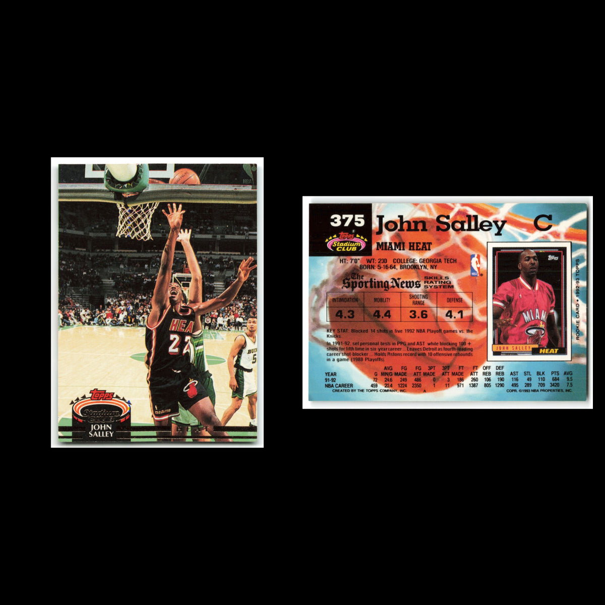 John Salley #375 1992 Topps Stadium Club Miami Heat Basketball Card NBA NM