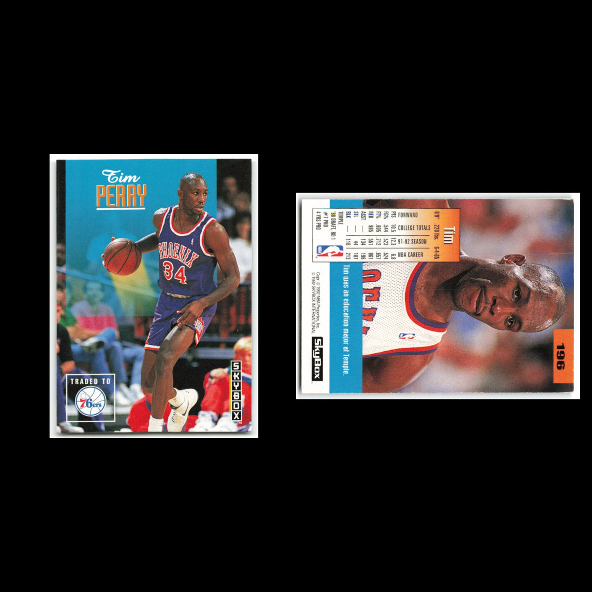 Tim Perry #196 1992 SkyBox Philadelphia 76ers Basketball Card NBA NM
