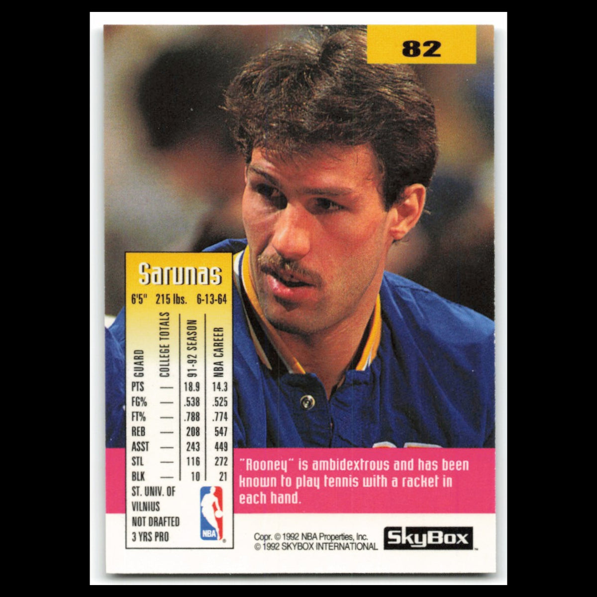 Sarunas Marciulionis #82 1992 SkyBox Golden State Warriors Basketball Card NBA