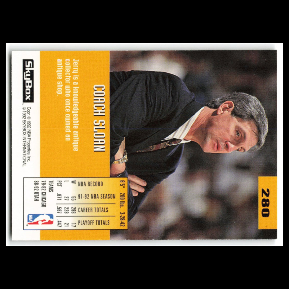 Jerry Sloan #280 1992 SkyBox Utah Jazz Basketball Card NBA NM