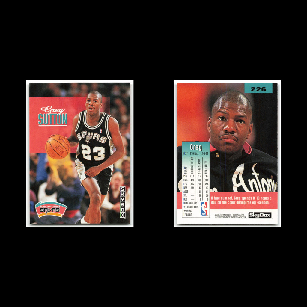 Greg Sutton #226 1992 SkyBox San Antonio Spurs Basketball Card NBA NM