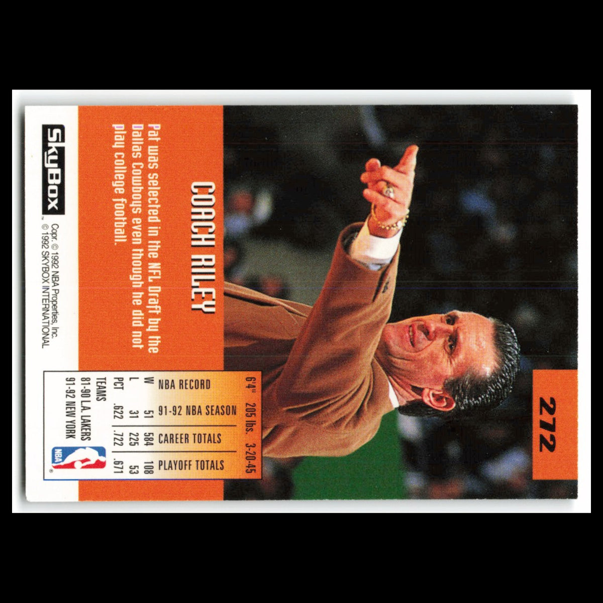 Pat Riley #272 1992 SkyBox New York Knicks Basketball Card NBA NM