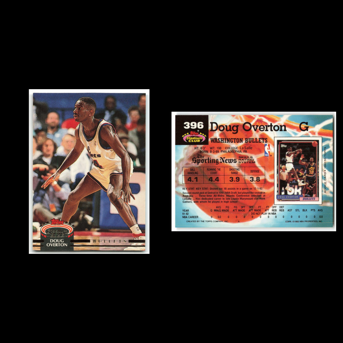 Doug Overton #396 1992 Topps Stadium Club Washington Bullets Basketball Card NBA