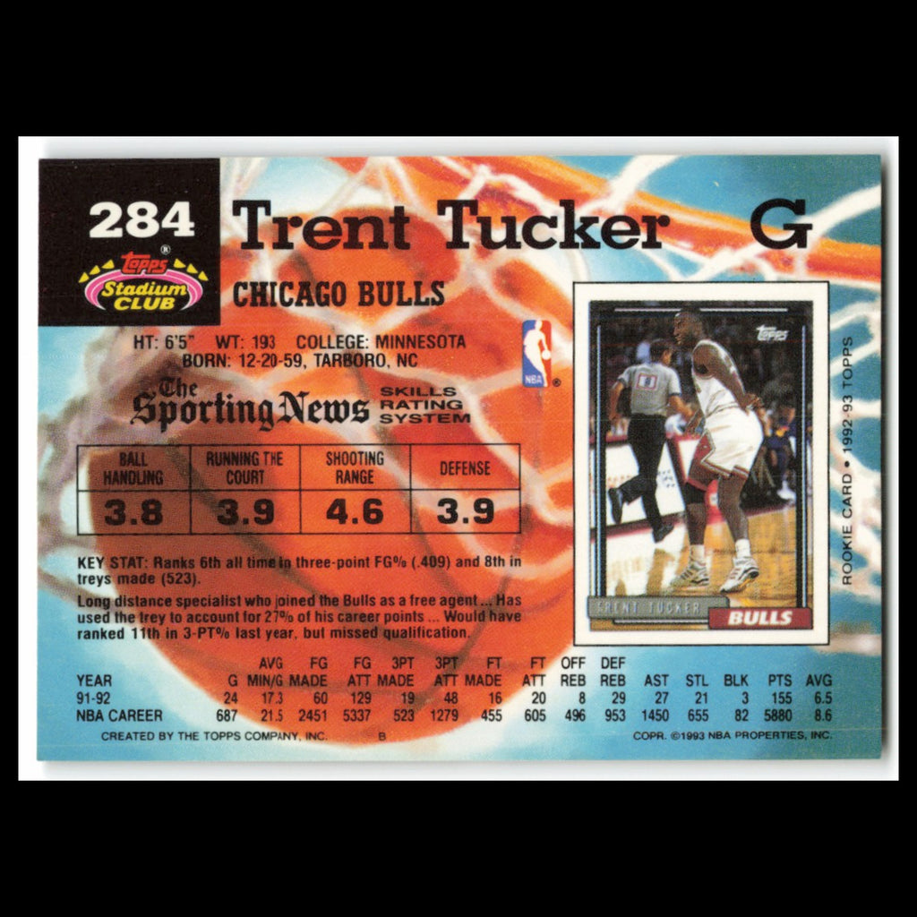 Trent Tucker #284 1992 Topps Stadium Club Chicago Bulls Basketball Card NBA NM