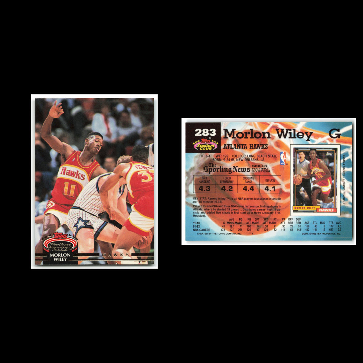 Morlon Wiley #283 1992 Topps Stadium Club Atlanta Hawks Basketball Card NBA NM
