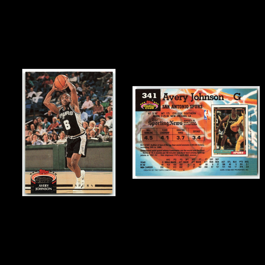 Avery Johnson #341 1992 Topps Stadium Club San Antonio Spurs Basketball Card NBA