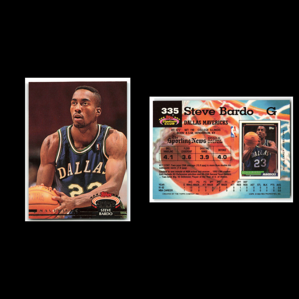 Steve Bardo Rookie #335 1992 Topps Stadium Club Dallas Mavericks Basketball Card