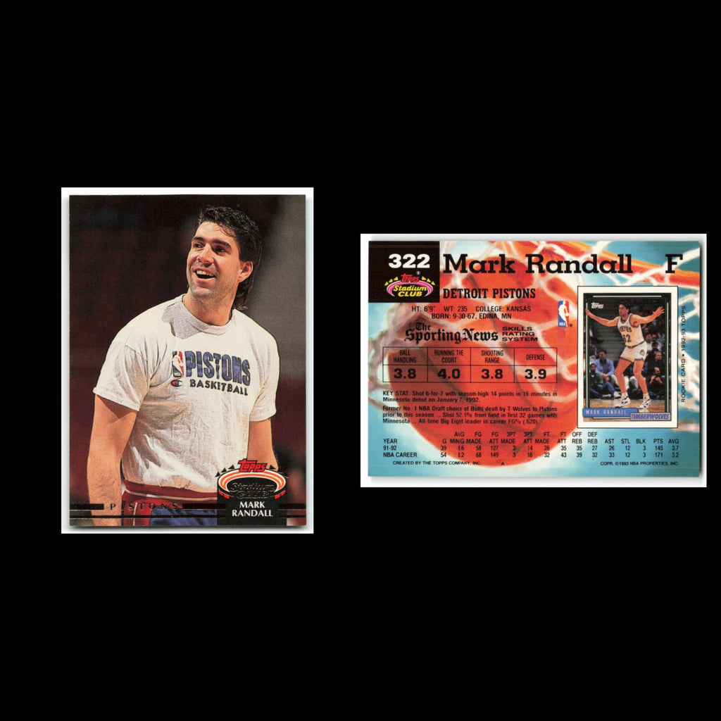 Mark Randall #322 1992 Topps Stadium Club Detroit Pistons Basketball Card NBA NM