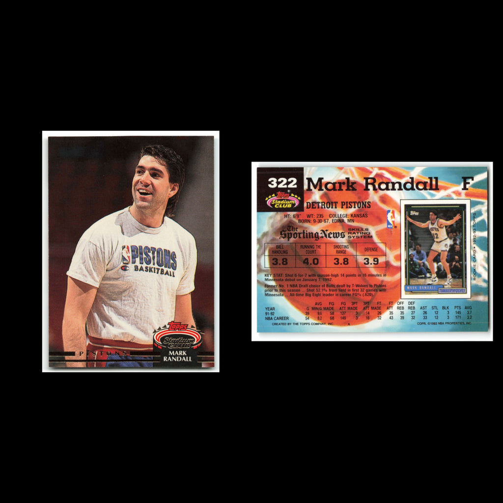 Mark Randall #322 1992 Topps Stadium Club Detroit Pistons Basketball Card NBA NM