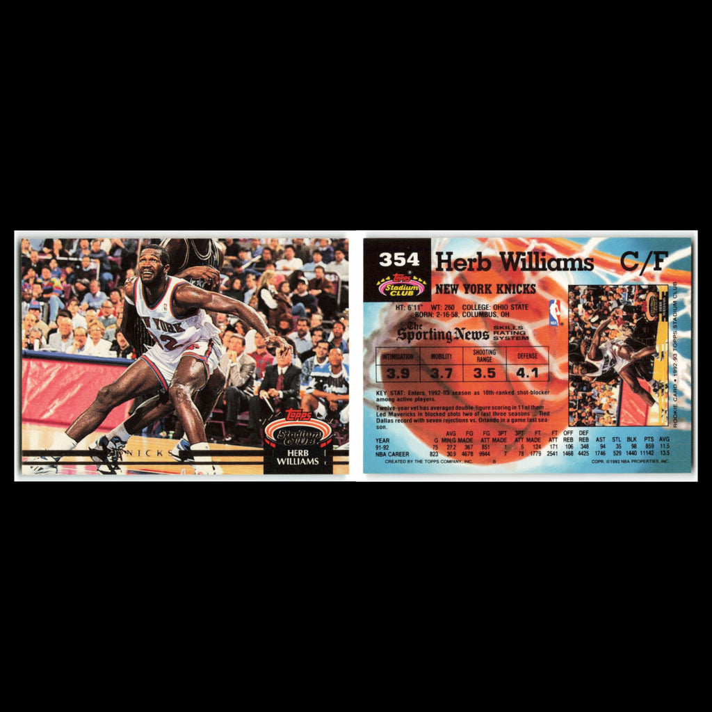 Herb Williams #354 1992 Topps Stadium Club New York Knicks Basketball Card NBA