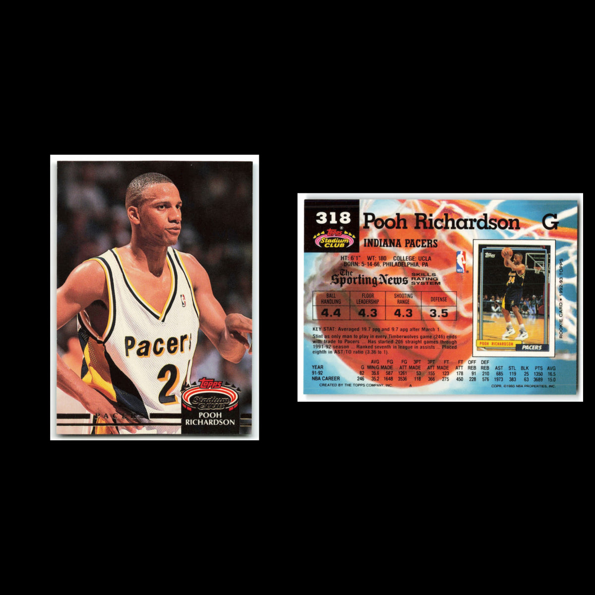 Pooh Richardson #318 1992 Topps Stadium Club Indiana Pacers Basketball Card NBA
