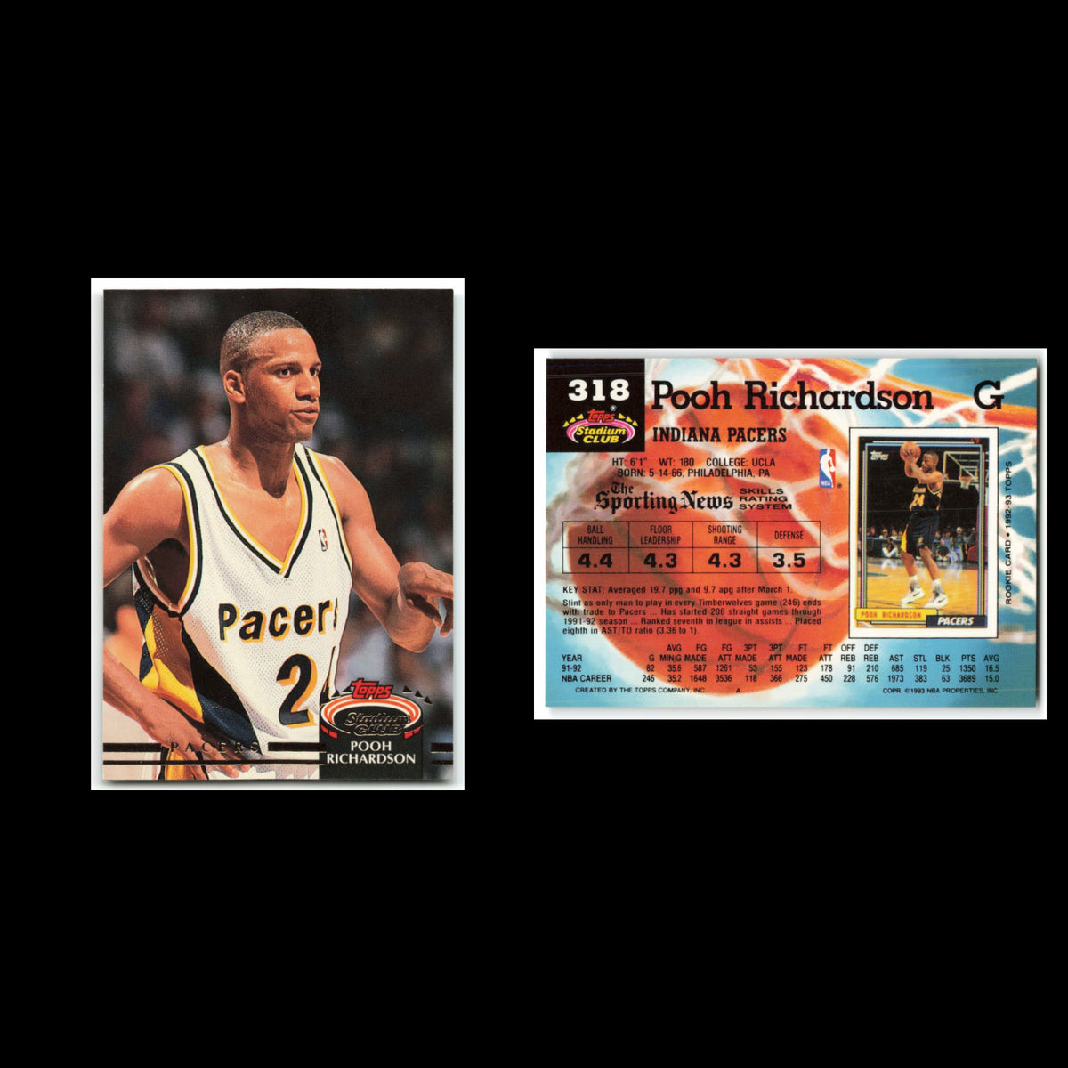 Pooh Richardson #318 1992 Topps Stadium Club Indiana Pacers Basketball Card NBA