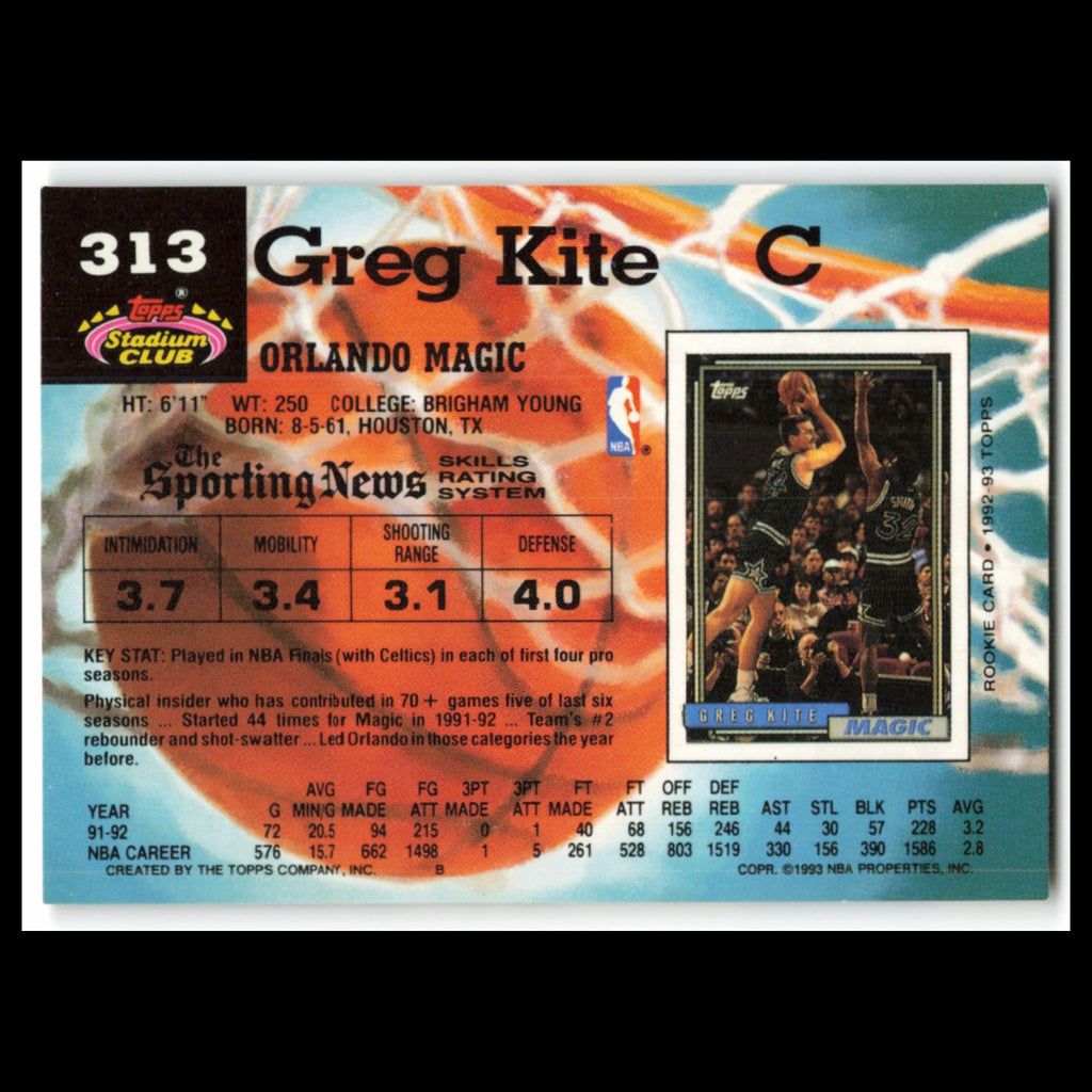 Greg Kite #313 1992 Topps Stadium Club Orlando Magic Basketball Card NBA NM