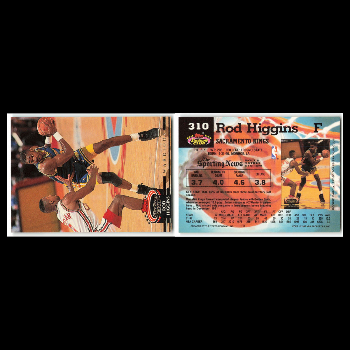 Rod Higgins #310 1992 Topps Stadium Club Sacramento Kings Basketball Card NBA NM