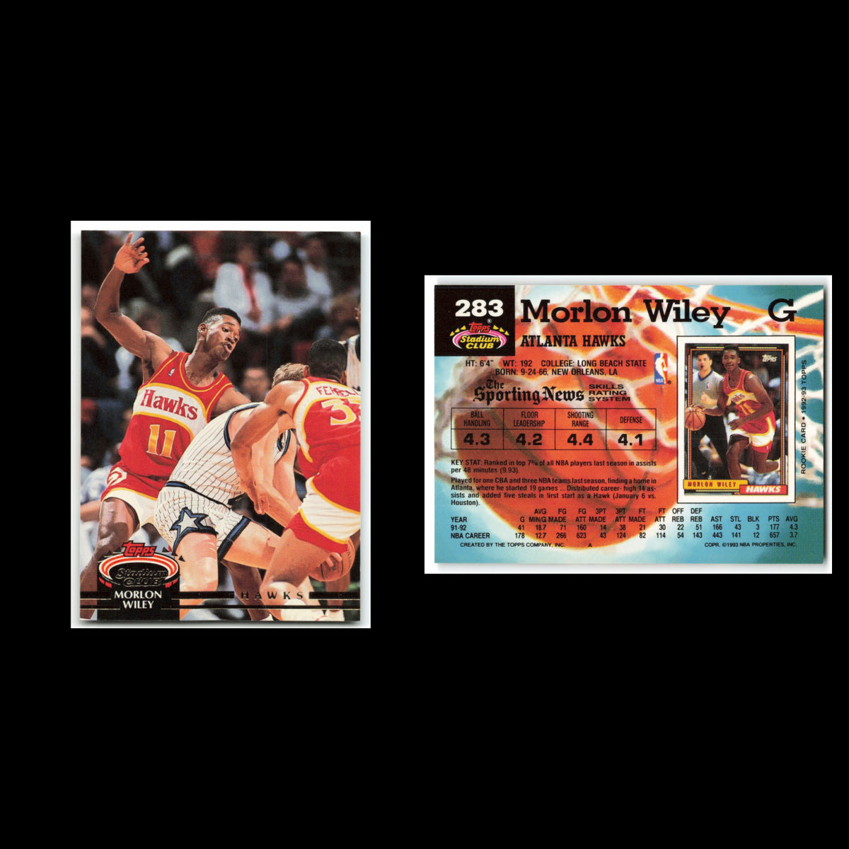 Morlon Wiley #283 1992 Topps Stadium Club Atlanta Hawks Basketball Card NBA NM
