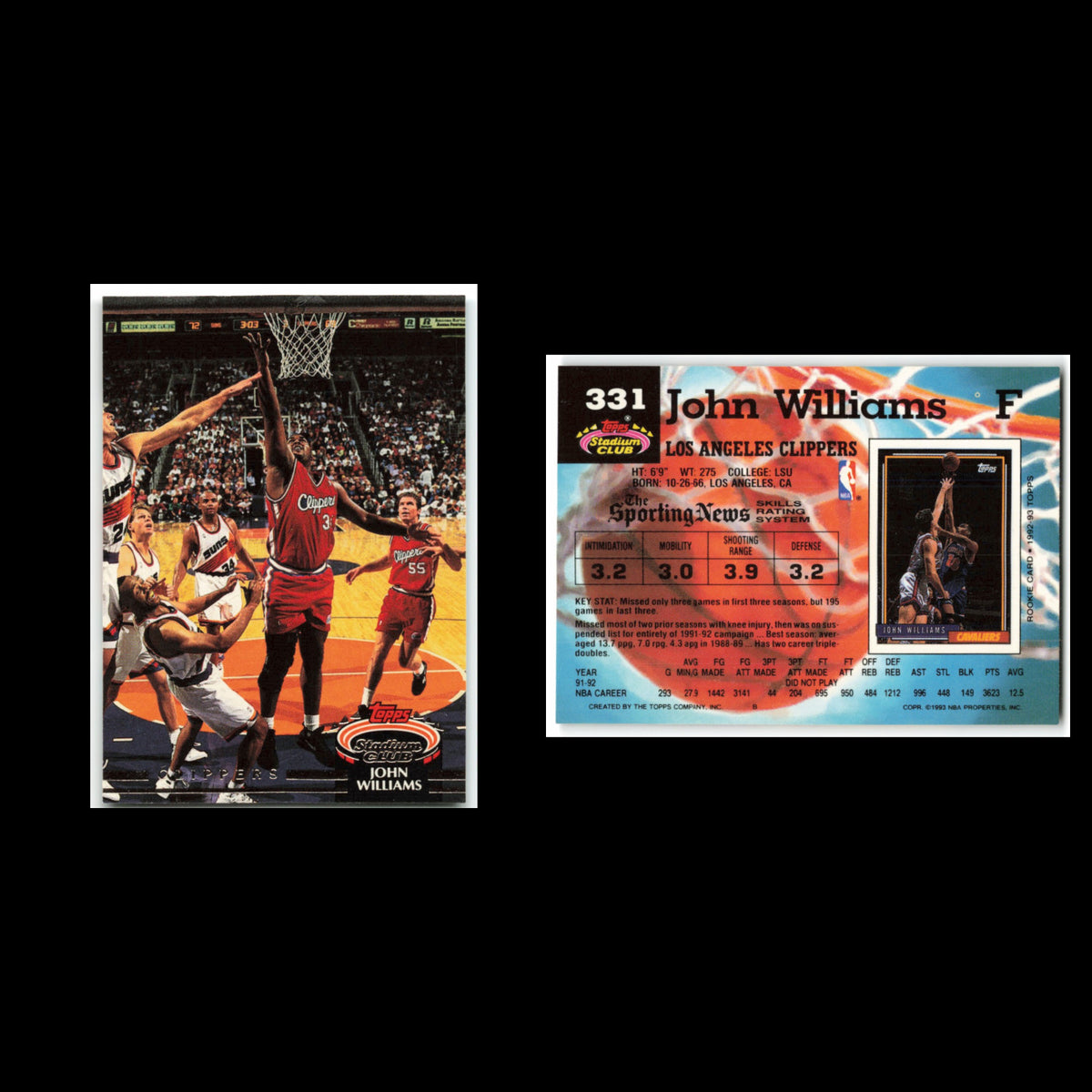 John Williams #331 1992 Topps Stadium Club Los Angeles Clippers Basketball Card