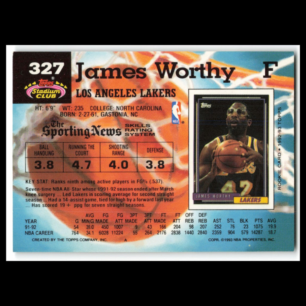 James Worthy #327 1992 Topps Stadium Club Los Angeles Lakers Basketball Card NBA