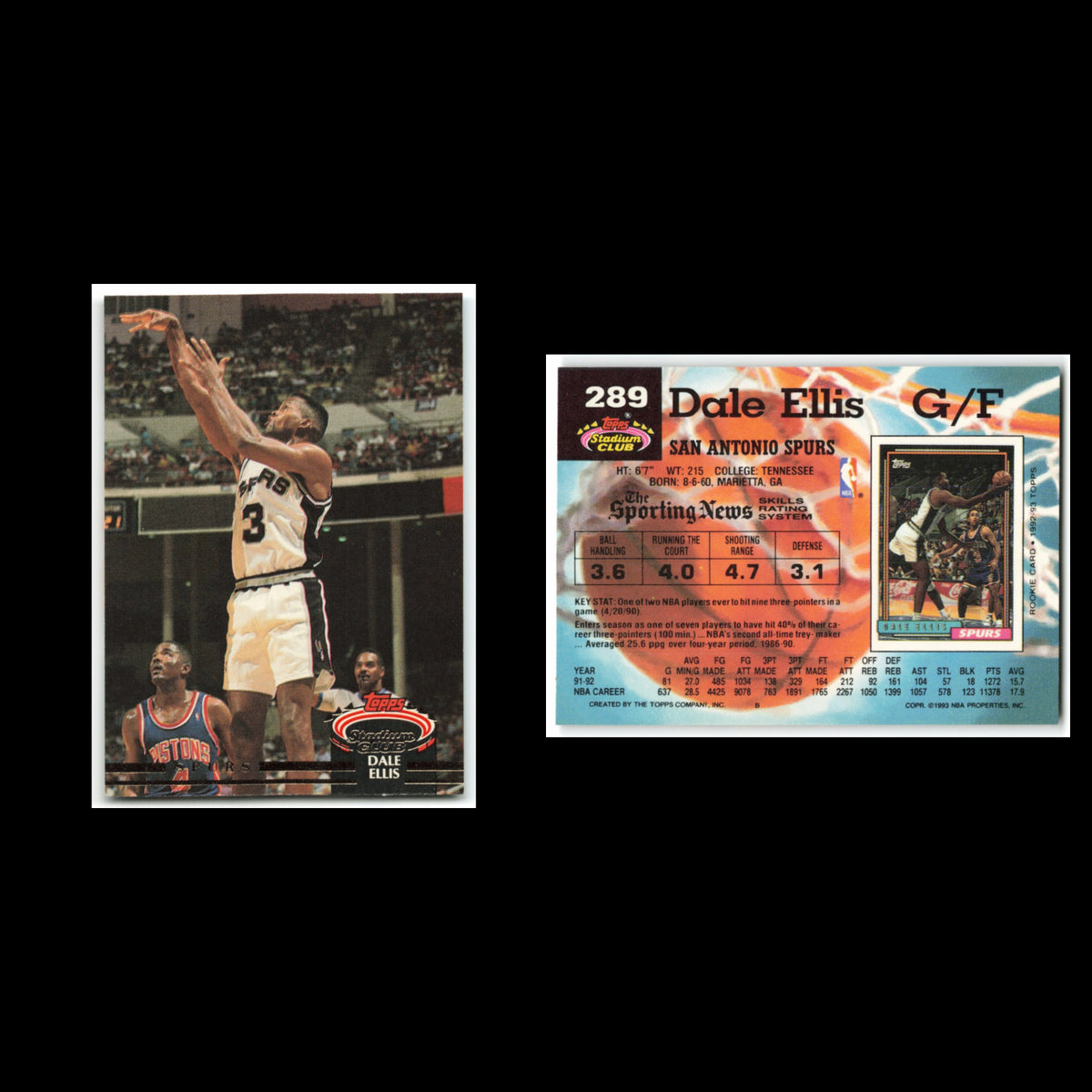 Dale Ellis #289 1992 Topps Stadium Club San Antonio Spurs Basketball Card NBA NM
