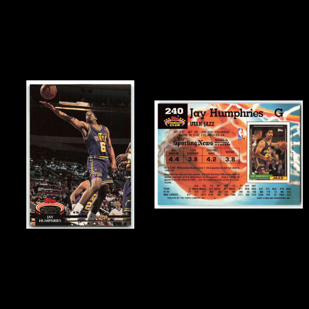 Jay Humphries #240 1992 Topps Stadium Club Utah Jazz Basketball Card NBA NM