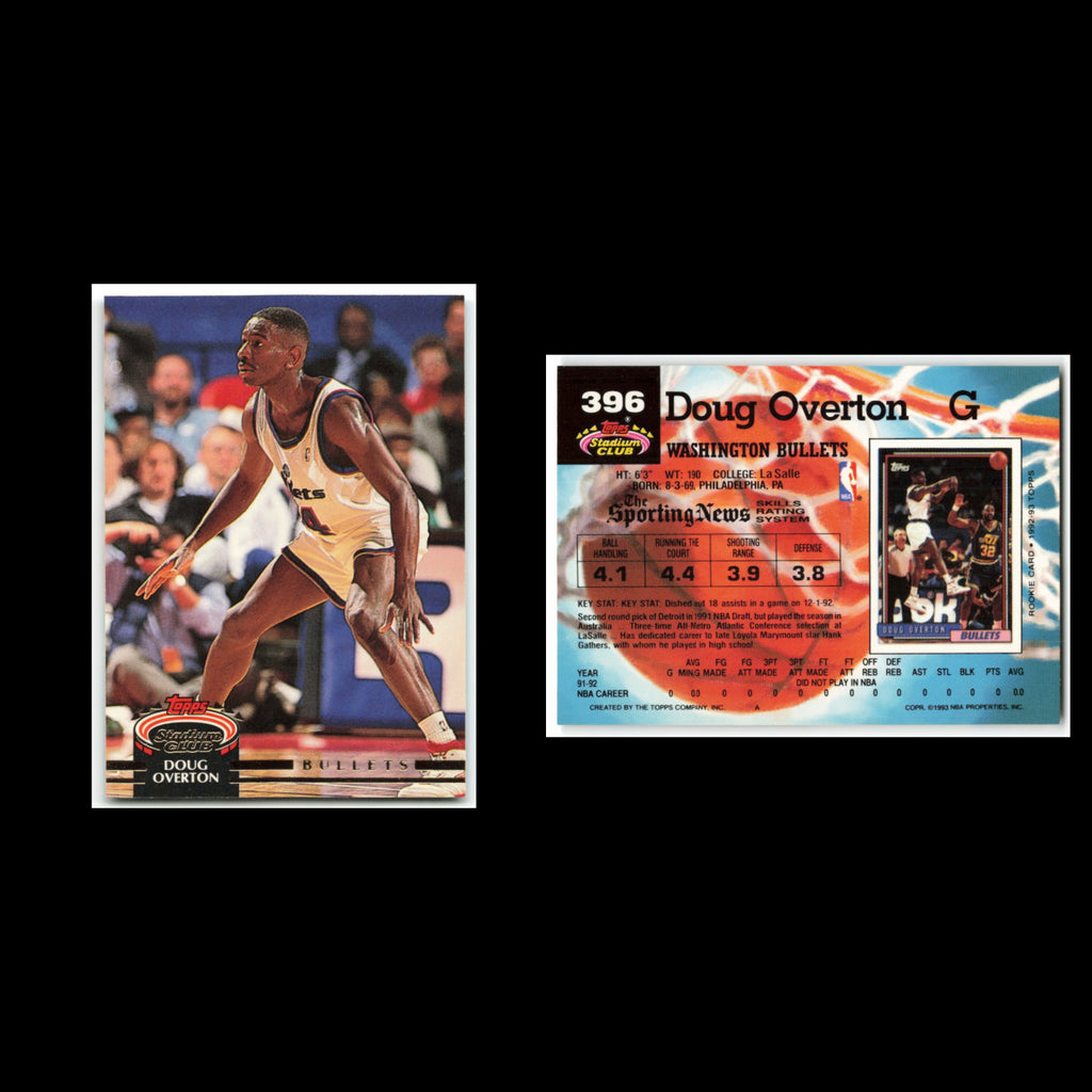 Doug Overton #396 1992 Topps Stadium Club Washington Bullets Basketball Card NBA